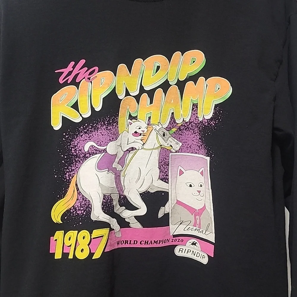 RARE 1987 RIPNDIP LIMITED EDITION Black Long Sleeve Graphic Tee S Lord Nermal - Picture 4 of 10